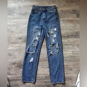 XS High Waisted BF Ripped Jeans